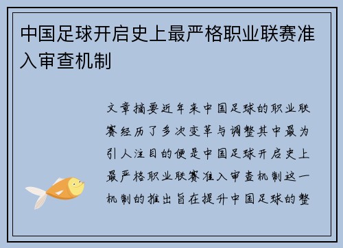 中国足球开启史上最严格职业联赛准入审查机制
